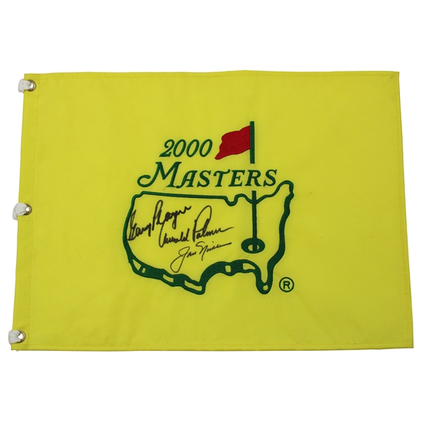 Big 3 Palmer, Nicklaus & Player Signed 2000 Masters Embroidered Flag JSA ALOA