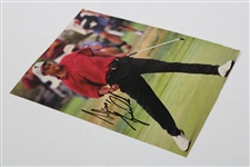 Early Tiger Woods Signed Stanford Red Shirt Fist Clench 1995 US Amateur Magazine Page JSA ALOA