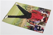Early Tiger Woods Signed Stanford Red Shirt Fist Clench 1995 US Amateur Magazine Page JSA ALOA