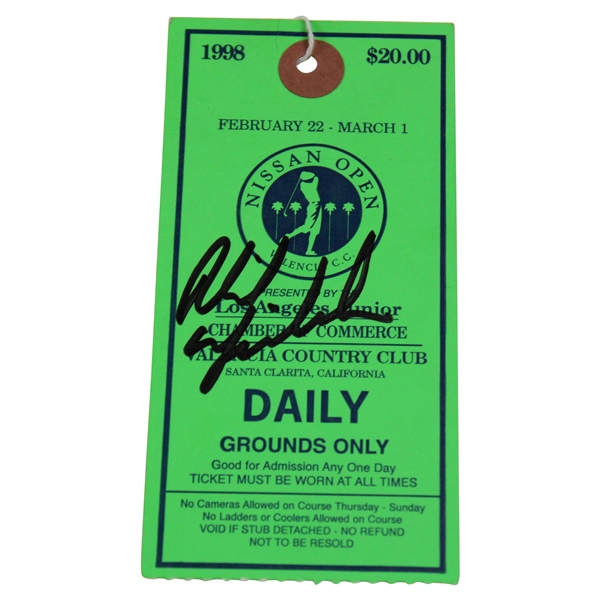 Phil Mickelson Signed 1998 Nissan Open at Valencia CC Daily Grounds Ticket JSA ALOA