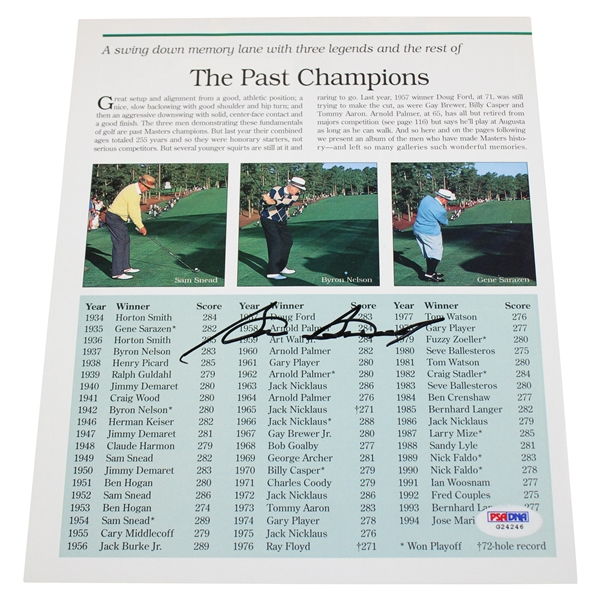 Sam Snead Signed Masters Past Champions Magazine Page PSA #G24246