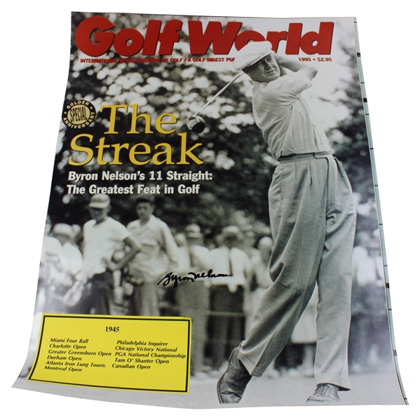 Byron Nelson Signed Oversize Golf World The Streak Photo/Poster JSA ALOA