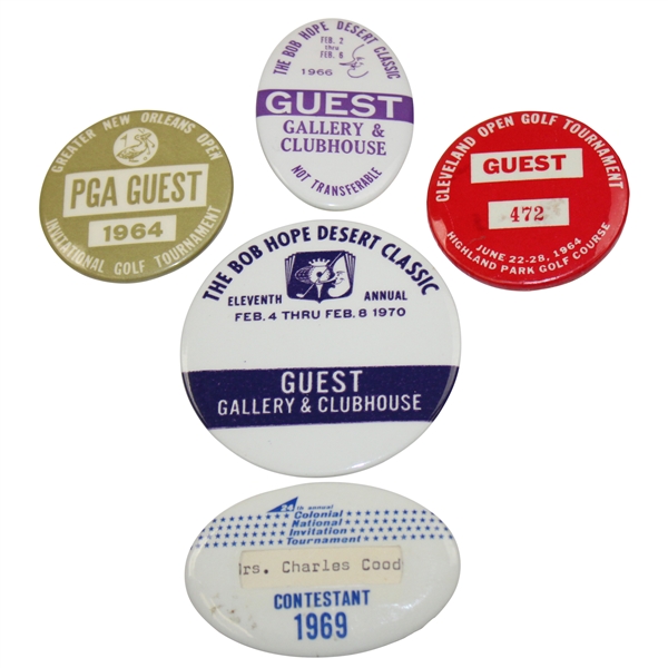 Five (5) Different 1960 & 70s Official PGA Guest Badges