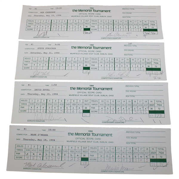 OMeara, Crenshaw, Duval & others Signed Four (4) 1994 The Memorial Scorecards