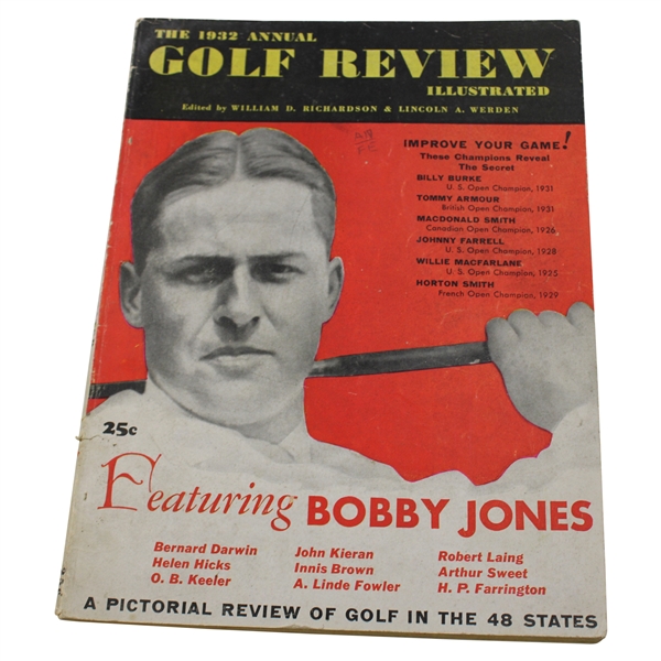 1932 Annual Golf Review Magazine w/Bobby Jones Cover - Features ANGC Course Maps
