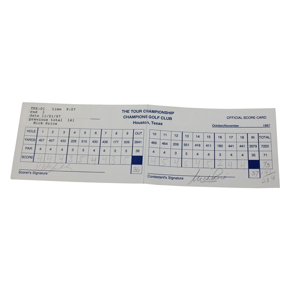 Phil Mickelson & Nick Price Signed 1997 The Tour Championship Official Scorecard