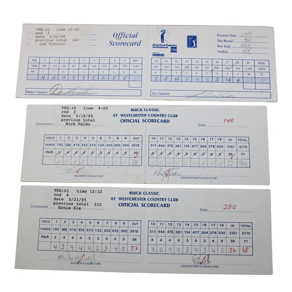 Graham/Trevino/Azinger/Faldo/Els Signed 1995 Buick Classic & 1998 Amex Inv. Scorecards