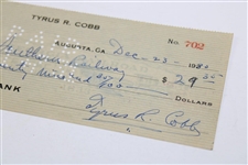 Ty Cobb Signed 1930 Personal Augusta, Georgia Check #702 To Southern Railway JSA ALOA