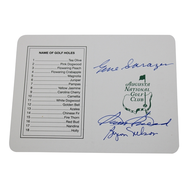 Gene Sarazen, Sam Snead & Byron Nelson Signed Augusta National GC Scorecard JSA ALOA