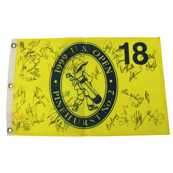 Champion Payne Stewart, Tiger Woods & Field Signed 1999 US Open at Pinehurst Flag JSA ALOA