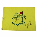 Tiger Woods & Nick Faldo Signed 1999 Masters Embroidered Flag JSA ALOA