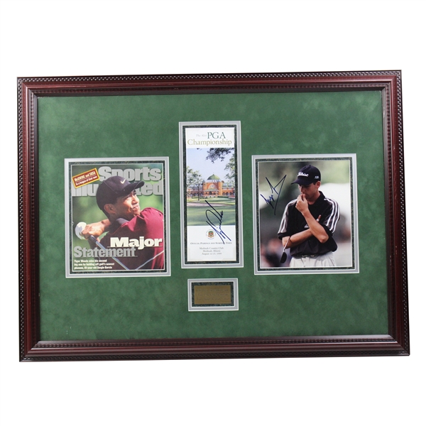 Tiger Woods Signed 1999 PGA Championship Guide With Sergio Signed Photo - Framed JSA ALOA