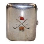 c.1904 Enameled Crossed Golf Clubs Sterling Silver Cigarette Case w/CL on Reverse