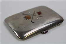 c.1904 Enameled Crossed Golf Clubs Sterling Silver Cigarette Case w/'CL' on Reverse