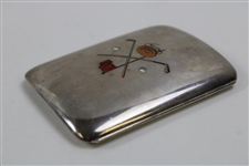 c.1904 Enameled Crossed Golf Clubs Sterling Silver Cigarette Case w/'CL' on Reverse