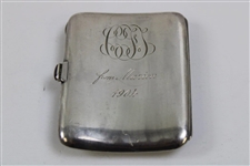c.1904 Enameled Crossed Golf Clubs Sterling Silver Cigarette Case w/'CL' on Reverse
