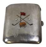 c.1904 Enameled Crossed Golf Clubs Sterling Silver Cigarette Case w/'CL' on Reverse