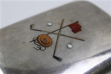 c.1904 Enameled Crossed Golf Clubs Sterling Silver Cigarette Case w/'CL' on Reverse