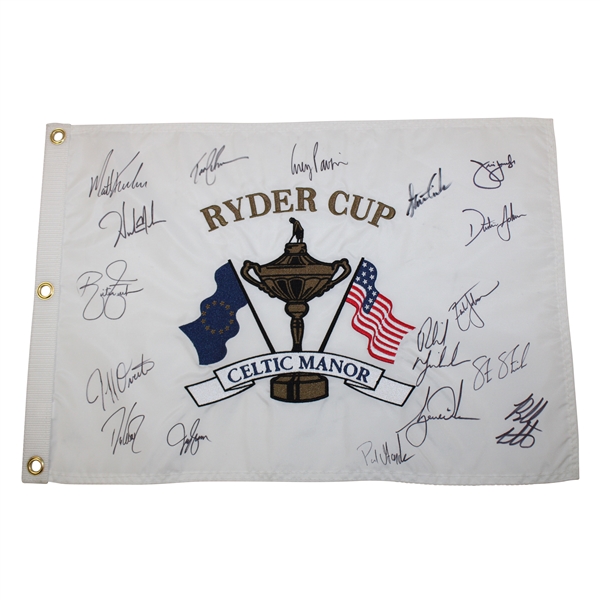 Tiger Woods & Team USA Signed 2010 Ryder Cup at Celtic Manor Flag JSA ALOA