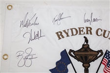 Tiger Woods & Team USA Signed 2010 Ryder Cup at Celtic Manor Flag JSA ALOA