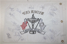 Tiger Woods & Team USA Signed 2010 Ryder Cup at Celtic Manor Flag JSA ALOA