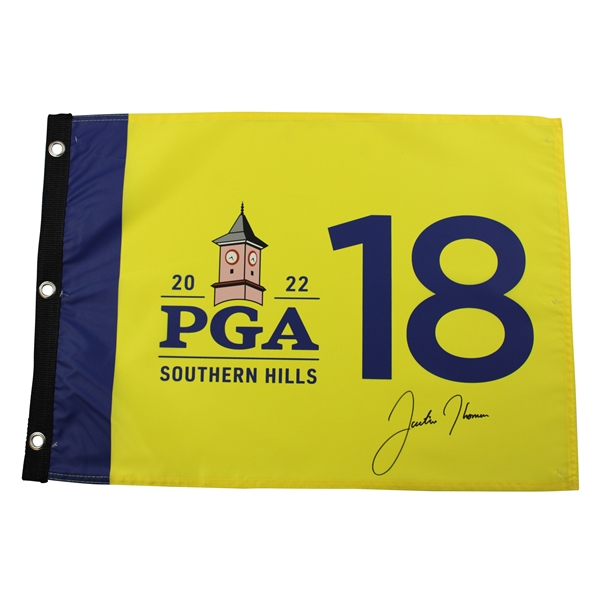 Justin Thomas Signed 2022 PGA Championship at Southern Hills Flag JSA ALOA