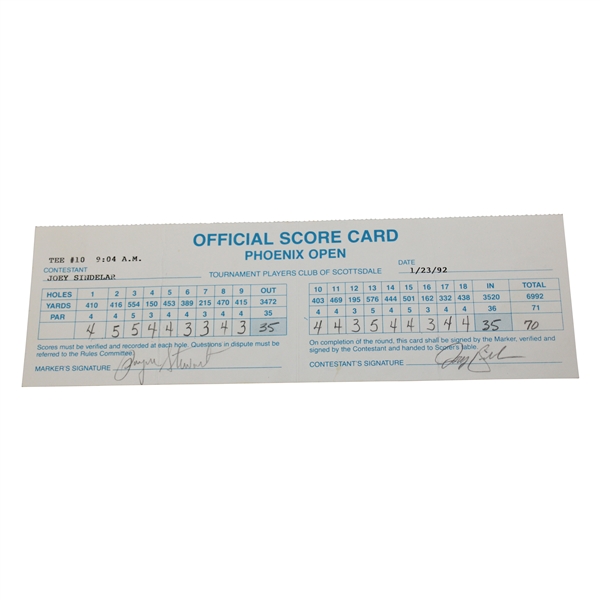Payne Stewart Signed 1992 Phoenix Open Tournament Used Score Card