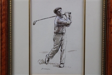 Walter Hagen Signed Cut Original Arthur Weaver Ink Display - Framed JSA ALOA