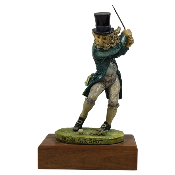 1980 Goldcrest LTD Fresh Air Shot Golfer Swinging Sculpture With Wooden Base