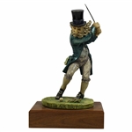 1980 Goldcrest LTD Fresh Air Shot Golfer Swinging Sculpture With Wooden Base