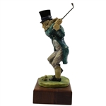 1980 Goldcrest LTD 'Fresh Air Shot' Golfer Swinging Sculpture With Wooden Base