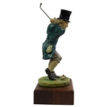 1980 Goldcrest LTD 'Fresh Air Shot' Golfer Swinging Sculpture With Wooden Base