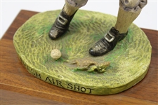 1980 Goldcrest LTD 'Fresh Air Shot' Golfer Swinging Sculpture With Wooden Base