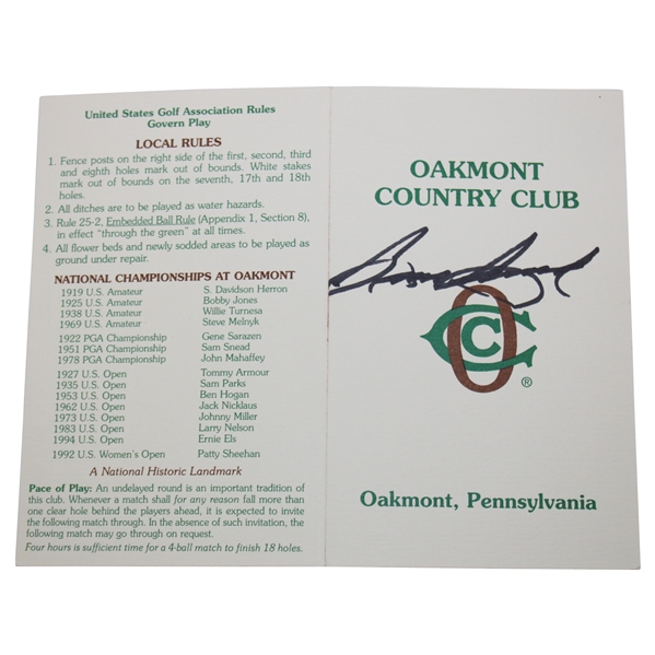 Sam Snead Signed Oakmont Country Club Scorecard JSA ALOA