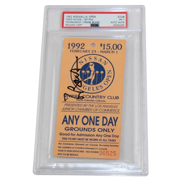 1992 Nissan LA Open Ticket Stub PSA Slabbed Tigers 1st PGA Tournament - Signed by Frank Beard