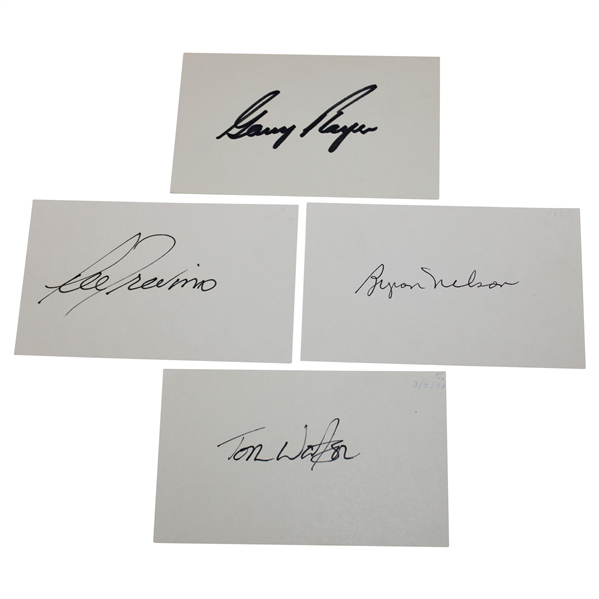 Player, Nelson, Trevino & Watson Signed 3x5 Cards JSA ALOA