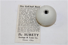 The Surety Savings & Loan Co. Golf Ball Bank with Info Card - Dover, Ohio