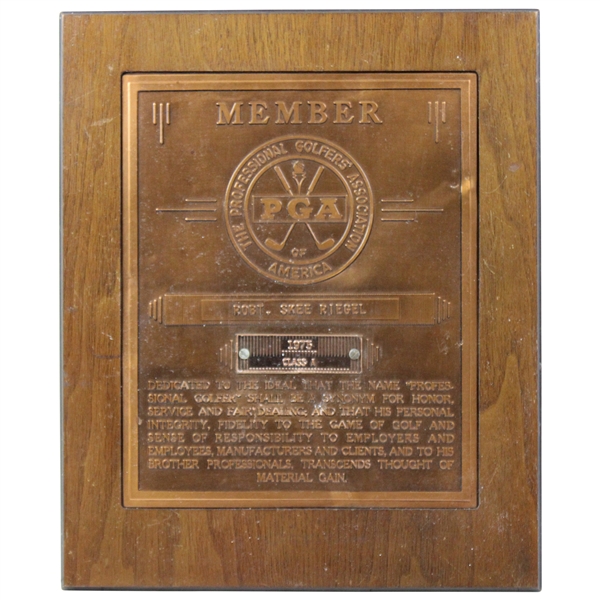 Skee Riegels Personal PGA Member Plaque