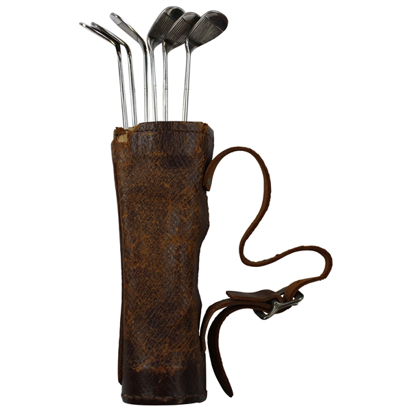 Six (6) Sterling Silver Miniature Clubs In Leather Bag By Alvin