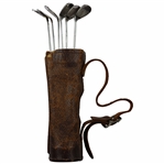 Six (6) Sterling Silver Miniature Clubs In Leather Bag By Alvin