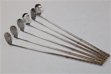 Six (6) Sterling Silver Miniature Clubs In Leather Bag By Alvin