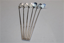 Six (6) Sterling Silver Miniature Clubs In Leather Bag By Alvin
