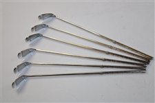 Six (6) Sterling Silver Miniature Clubs In Leather Bag By Alvin