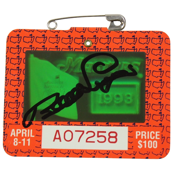 Bernhard Langer Signed 1993 Masters Series Badge #A07258 JSA ALOA