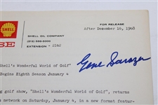 Gene Sarazen Signed 1968 Shells Wonderful World of Golf News Release Packet