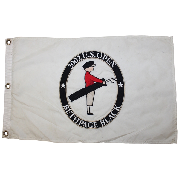2002 US Open at Bethpage Black White Embroidered Flag - Tiger Win