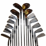 c.1965 Set of Tony Lema Clubs Irons 2-9 & Dual Wedge Woods Driver 2-3-4 Putter Brass