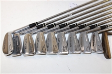 c.1965 Set of Tony Lema Clubs Irons 2-9 & Dual Wedge Woods Driver 2-3-4 Putter Brass