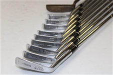 c.1965 Set of Tony Lema Clubs Irons 2-9 & Dual Wedge Woods Driver 2-3-4 Putter Brass