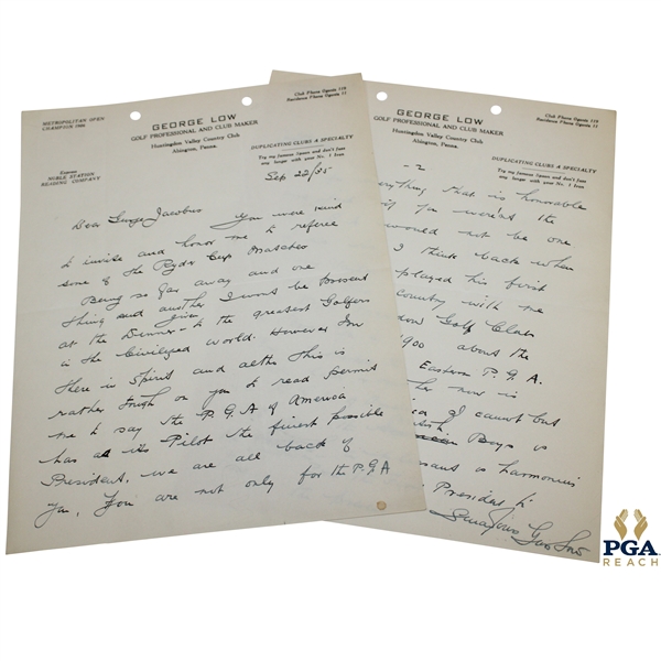 George Low Signed 1935 Handwritten Letter to George Jacobus on Personal Letterhead 9/22 JSA ALOA